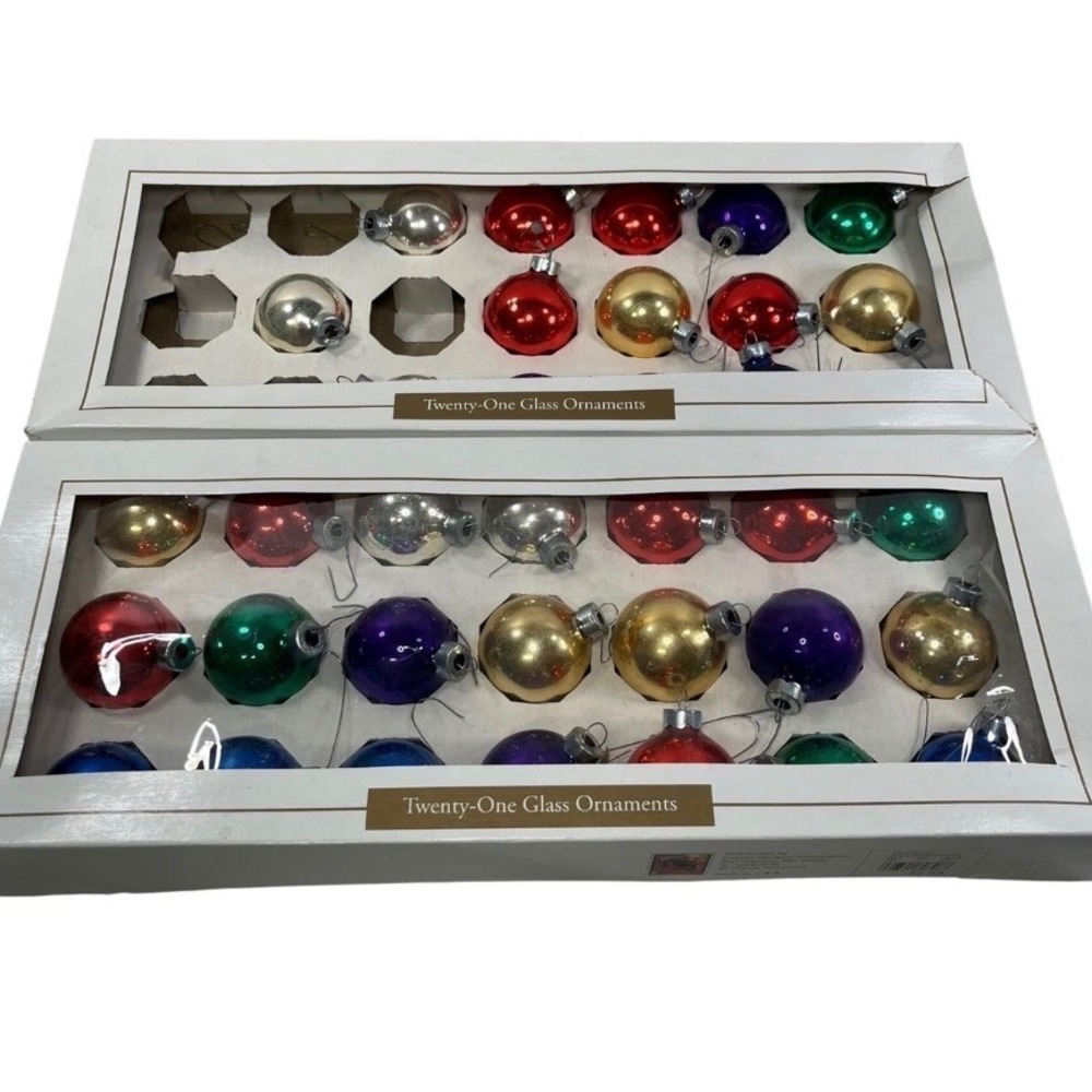 Vintage 1996 Deck the Halls Glass Ornaments Multi Color Mini Bulbs Set of 2 Box